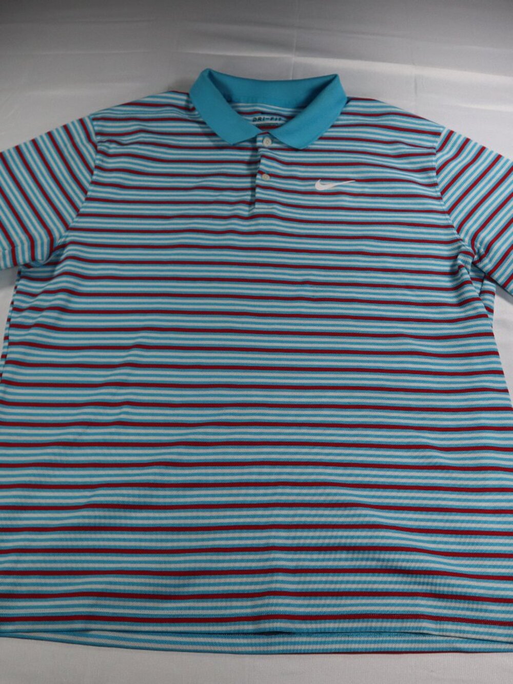 Nike Dri-Fit Standard Fit Two Button Polo Shirt Red White and Blue Stripes XL